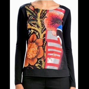 Desigual Graphic Floral Vibrant Print Modest Top
